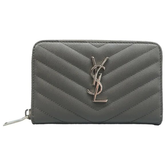 100% Authentic SAINT LAURENT Grey Leather Wallet - Picture 1 of 11